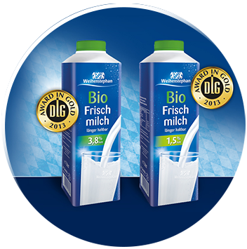 Abbildung Bio Frischmilch 1,5 % und Bio Frischmilch 3,5 % mit DLG-Qualitätsprüfung