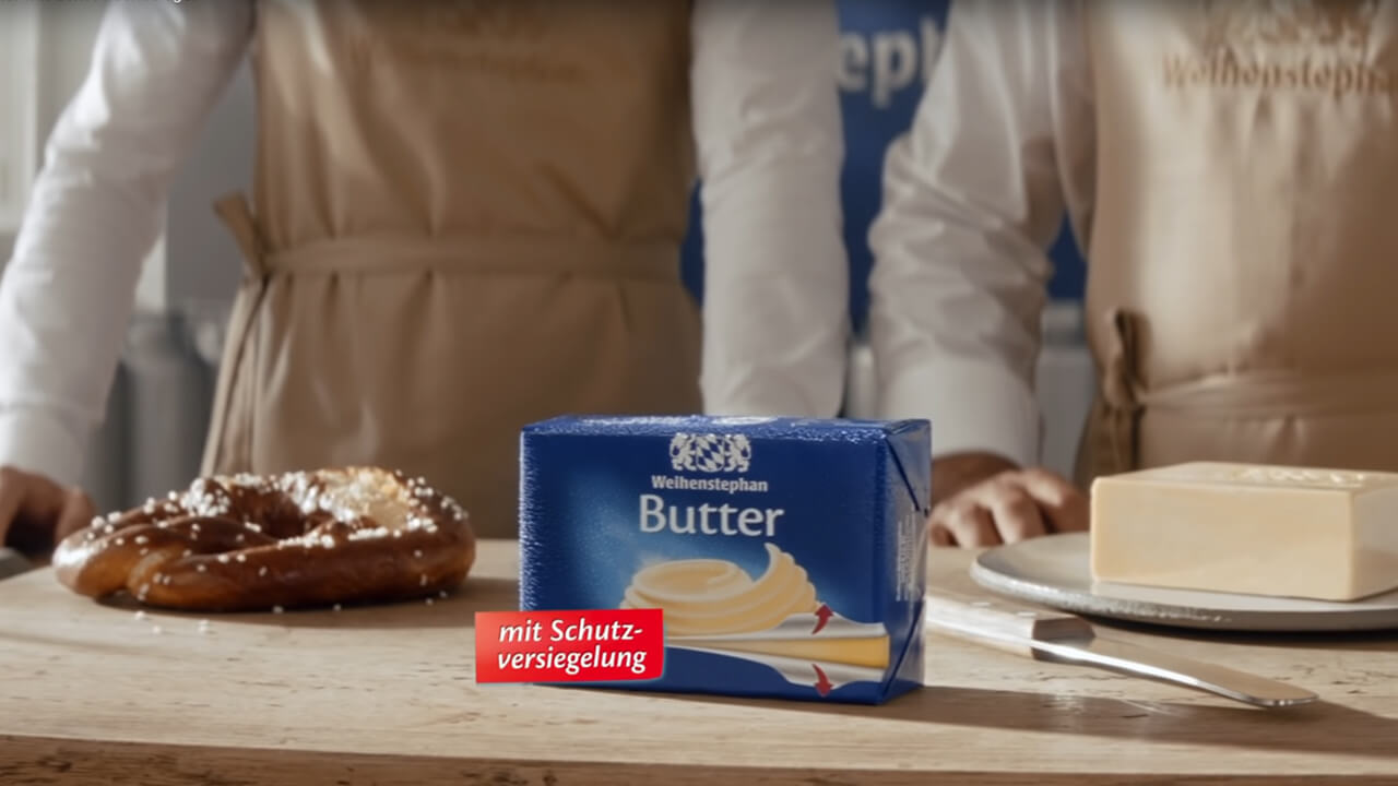 Screenshot aus dem TV-Spot zum Freshpack der Weihenstephan Butter